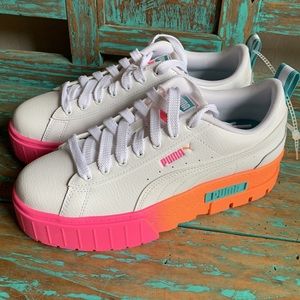 Puma White Sneakers with Pink and Orange Platform